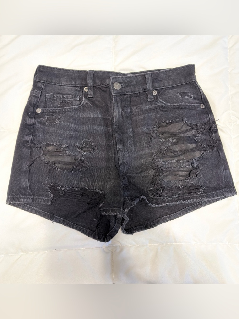 American Eagle Outfitters Black Distressed High-Rise Jean Shorts